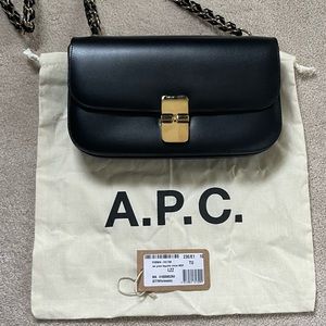 APC Grace Chain Baguette Black & Gold Leather Bag